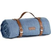 VonShef Picnic Blanket Large Outdoor - Blue Herringbone with Waterproof Lining