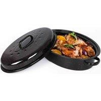 Self-Basting Roaster with Lid, VonShef 41cm Steel Non-Stick Enamel Roasting Tin