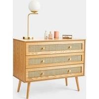 Rattan Chest of Drawers | 3 Drawer Dresser Clothes Cabinet | Wood Veneer | BTFY