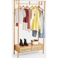 Rattan Open Wardrobe Clothes Rail Rack w/ 2 Storage Drawers | Wood Veneer | BTFY