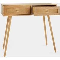 BTFY Rattan Dressing Table | 2 Drawer Wooden Makeup Desk Vanity | Console Table