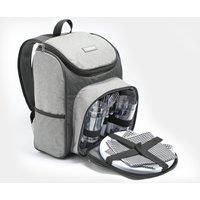 4 Person Picnic Backpack – Grey Picnic Rucksack - Weatherproof Bag - VonShef