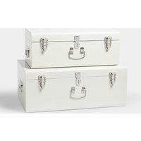BTFY Storage Trunks Chest Set of 2 Cream & Silver Metal Box Lockable Organiser