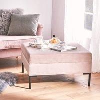 BTFY Darcey Pink Square Footstool with Black Legs, Pale Blush Large Velvet Stool
