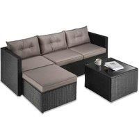 Rattan Corner Chaise Sofa & Table Set, 3-4 Seater Garden Sofa Set, VonHaus