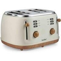 VonShef 4 Slice Toaster - Nordic Cream Design, 6 Browning Settings, Wide Slots, Defrost, Reheat and Cancel Functions, Removable Crumb Tray, High Lift Lever & Cord Storage - Fika Range