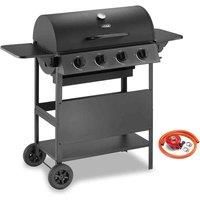 VonHaus Gas BBQ, Barbecue with x4 Gas Burners, Warming Rack, Fold Down Shelves