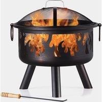 VonHaus Fire Pit Bowl Flame Firepit with Spark Guard & Poker for Wood & Charcoal