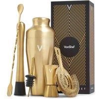 Parisian Cocktail Shaker Set, VonShef 6Pc Brushed Bartender Kit in Gift Box