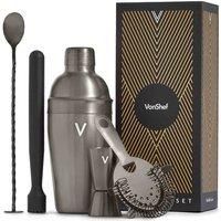VonShef Cocktail Shaker Set, Graphite 5pc Set with 550ml Manhattan Cocktail Shaker, Professional Bartender Set for Home Bar, Including Strainer, Muddler & Other Bar Accessories, Gift Box Included