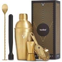 VonShef Cocktail Shaker Set, Gold 5pc Set with 550ml Manhattan Cocktail Shaker, Professional Bartender Set for Home Bar, Including Strainer, Muddler & Other Bar Accessories, Gift Box Included