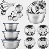VonShef 20Pc Mixing Bowl Set, Stainless Steel Mixing Bowls with Lids