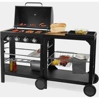 VonHaus Modular Gas Outdoor Kitchen Barbecue – Stainless Steel Food Grill & Food Preparation/Serving Cart – 4 Burner – Portable, Customisable, Interlocking