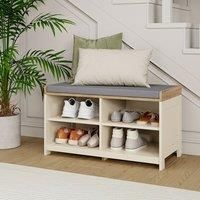 Cream Shoe Storage Bench with Seat, Hallway Bench & 4 Storage Shelves, VonHaus