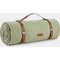 VonShef Picnic Blanket, Green Herringbone Extra Large Outdoor Rug with Waterproof Backing, 10 Person Weatherproof Picnic Mat with Faux Leather Handle, Water Resistant Camping Accessories, 200x300cm