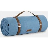 VonShef Picnic Blanket, Blue Herringbone Extra Large Outdoor Rug with Waterproof Backing, 10 Person Weatherproof Picnic Mat with Faux Leather Handle, Water Resistant Camping Accessories, 200x300cm