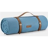 VonShef Picnic Blanket, Blue Herringbone Large Outdoor Rug with Waterproof Backing, 8 Person Weatherproof Picnic Mat with Faux Leather Handle, Water Resistant Camping Accessories, 220x200cm