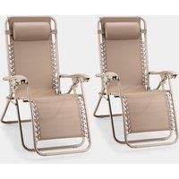 Zero Gravity Chairs Set of 2, Taupe Folding Textilene Sun Loungers, VonHaus
