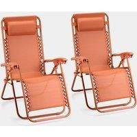 Zero Gravity Chairs Set of 2, Orange Folding Textilene Sun Loungers, VonHaus