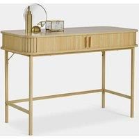 Computer Desk for Home Office, Console Table with Sliding Doors Storage, VonHaus