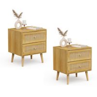 Bedside Tables Set of 2 Rattan Drawers, Side Table with 2 Drawers, VonHaus