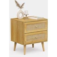 Bedside Table with Natural Rattan Drawers, Side Table with 2 Drawers - VonHaus
