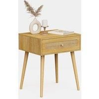Bedside Table with Natural Rattan Drawers, Side Table with 1 Drawer - VonHaus