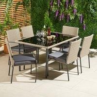 Rattan Effect Garden Dining Set, 6 Seater Outdoor Dining Table & Chairs, Vonhaus