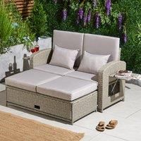 Reclining Garden Sofa Set & Outdoor Sun Bed, Natural PE Rattan Effect, VonHaus