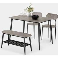 VonHaus Dining Room Set - 4 Seater Dining Table and Chairs Set - Rectangular Concrete Effect Kitchen Table, Chairs & Bench for 4 People - Grey Space Saving Table & Bench with Shelf - Murray