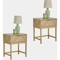 Bedside Tables for Bedroom Set of 2, 1 Drawer Herringbone Nightstands, VonHaus
