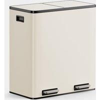 VonHaus Kitchen Bin, 60L Double Recycling Bin for Kitchen, Two Section Food Waste Separation System with Non-Slip Base & Removable Inner-Compartments, Large Airtight Trash Can, 2 x 30L (Cream)