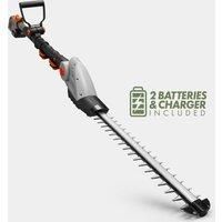 VonHaus Pole Hedge Trimmer Cordless – Long Reach Telescopic Extendable Cutter for Hedges, Bushes, Branches, Shrubs – 2x 20V Batteries, Charger, Shoulder Strap, 135° Adjustable Head, Dual Action Blades