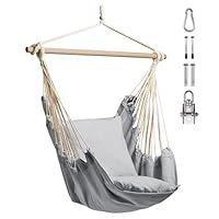 VonHaus Hanging Chair Outdoor with Attachments – Grey Garden Swing Seat & Hammock Chair, 1 Seater Rope Swing Chair - Neutral Boho Style Portable Garden Chair for Garden, Patio, Terrace & Decking