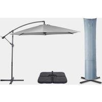 VonHaus Parasol with Base & Waterproof Cover, 3M Cantilever Banana Umbrella for Outdoor, Garden, Patio, Sunshade Canopy with Hand Crank, Tilt & Rotate Function, UV30+ Protection, Air Vent, Steel Frame