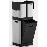 VonHaus Triple Recycling Bin 32L for Kitchen - Stainless Steel Recycling Bin with Three Compartments - Triple Bin Two 6L Removeable Inner Bins 3 Compartment Bin - Bin with Recycling Compartment