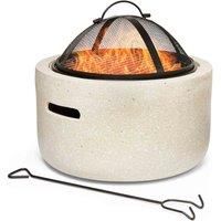 VonHaus Fire Pit – 2 in 1 Firepit with BBQ Cooking Grill for Outdoor, Garden, Patio – MgO Material, Stone Effect Finish, Fire Poker & Mesh Cover Included, Carry Handles – Use Wood or Charcoal to Fuel