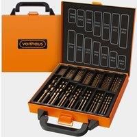 VonHaus 99pc Cobalt Drill Bit Set – Drill Tough Materials Inc. Titanium Alloy, Stainless Steel, Brick, Plastic & Wood – Storage Case Included