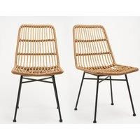 Spinningfield Set of 2 Rattan Dining Chairs - Reeded, Wicker Accent Chair Seats with Black Metal Legs - Kitchen, Lounge, Living & Dining Room Furniture - Modern, Contemporary Boho Industrial Style
