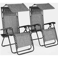 Canopy Zero Gravity Chairs Set of 2, Heavy Duty Sun Loungers & Canopy - VonHaus