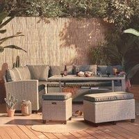 VonHaus 9 Seater Rattan Corner Dining Set – L-Shaped Outdoor Furniture with Grey Cushions – Outdoor Sofa – Garden/Decking/Patio Furnishing for Relaxing and Entertaining