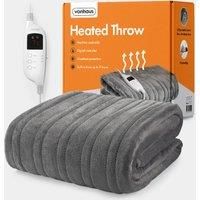VonHaus Heated Throw Blanket – Electric Over Throw Fleece Blanket with Digital Control – Large Size 160 x 130cm, 9 Heat Settings, 9 Hour Timer, Safety Shut Off, Machine Washable, Soft Material – Grey