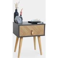 VonHaus Bedside Table | Herringbone Side Table | Grey & Wood Bedroom Cabinet