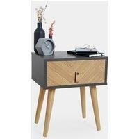 VonHaus Bedside Table | Herringbone Side Table | Grey & Wood Bedroom Cabinet