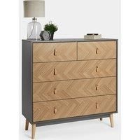 VonHaus Chest of Drawers | Herringbone 5 Drawer Dresser, Grey & Wood Storage