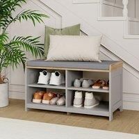 Shoe Storage Bench w/ Padded Seat & 4 Storage Shelves for Footwear Grey VonHaus