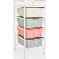 VonHaus Storage Trolley 4-Drawer Pastel Colour Plastic Wheels Compact Movable