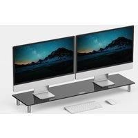 VonHaus Glass Monitor Stand for Desks, Height Adjustable Dual Monitor Screen Riser, Extra Large Durable Black Tempered Glass Monitor Stand with Adjustable Aluminium Legs, 100x26cm Riser, 20Kg Capacity