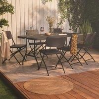 VonHaus Garden Dining Set – 6ft Rattan Effect Folding Table & Chairs – 6 Seater Dining Set - Durable Weatherproof Powder Coated Steel Frame – Outdoor Garden Furniture for Patio Decking Balcony - Grey