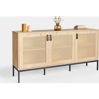 VonHaus Rattan Sideboard - Wide 3 Door Storage Cabinet for Living Room - Large Wicker Fronted Storage Unit & 6 Shelves - Light Wood Effect Industrial Scandi Style Sideboard for Lounge & Hallway - Lena